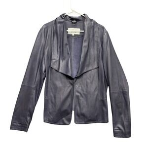 Bod Christensen Women's 10 Navy Blue 100% Leather Suede Clasp Draped Jacket